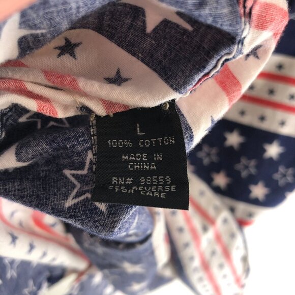 American Garage Mens Button Down Shirt Stars Stripes USA Flag Red White Blue L - Picture 4 of 4